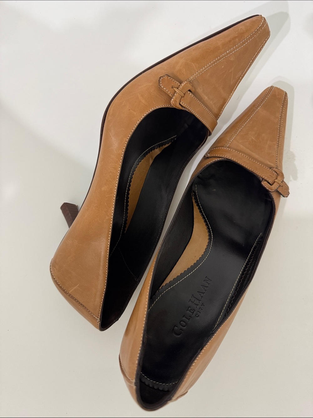 Cole Haan Women’s Tan Leather Square-Toe Heels Size 8 - Picture 9 of 10